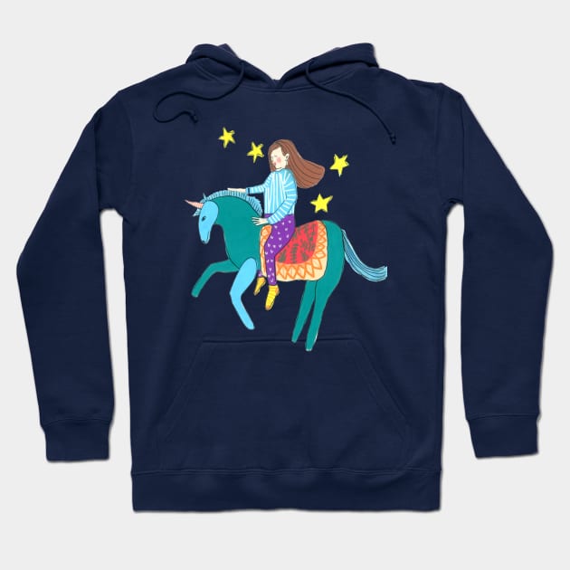 Girl riding a unicorn Hoodie by DoodlesAndStuff